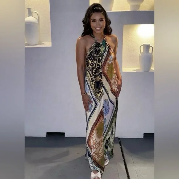 ZARA NWT Multicolor Halter Maxi Dress • L - Picture 4 of 11